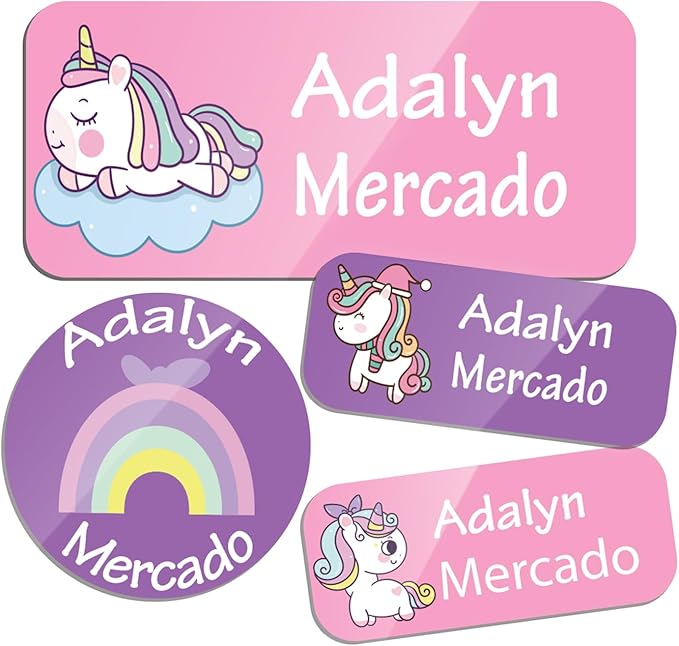 Custom Personalized Name Labels for Kids-(200-1000Labels) Waterproof Name Stickers Tags for School&Daycare,Clothing Tags,Washable&Durable Labels for Lunch Boxes, Bottles,Toys&GEA (Unicorn)