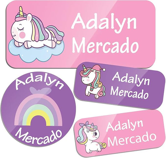 Custom Personalized Name Labels for Kids-(200-1000Labels) Waterproof Name Stickers Tags for School&Daycare,Clothing Tags,Washable&Durable Labels for Lunch Boxes, Bottles,Toys&GEA (Unicorn)