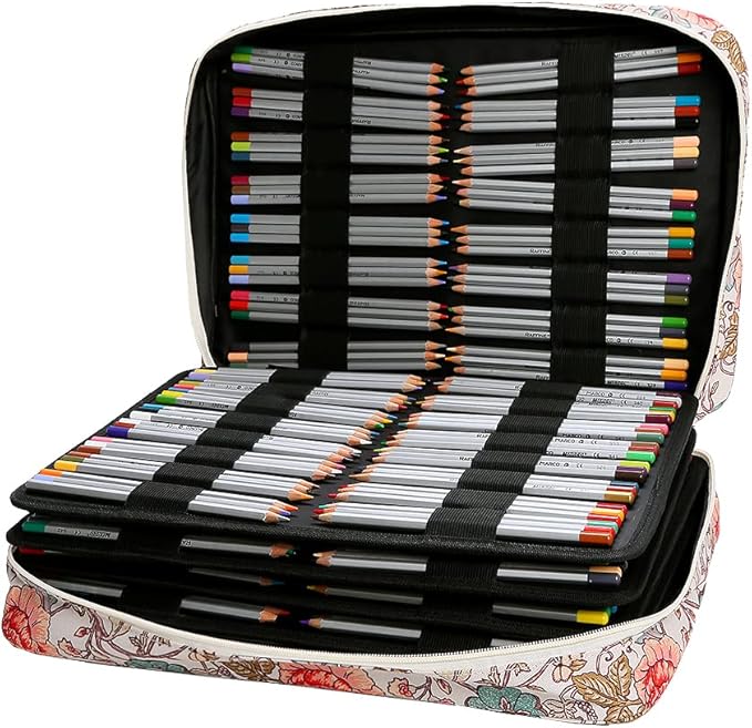 480 Slots Color Pencil Case - Pencil Holder with Handy Wrap & Zipper, Multilayer Holder for for Watercolor Pens or Markers (Begonia Black)