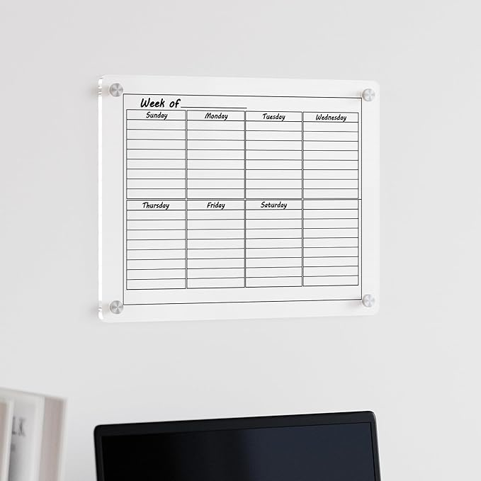 Neatsure Acrylic Weekly Calendar Whiteboard for Wall, 15"x11" Small Clear Planner Dry Erase White Board for List, Kitchen, Planning, Memo