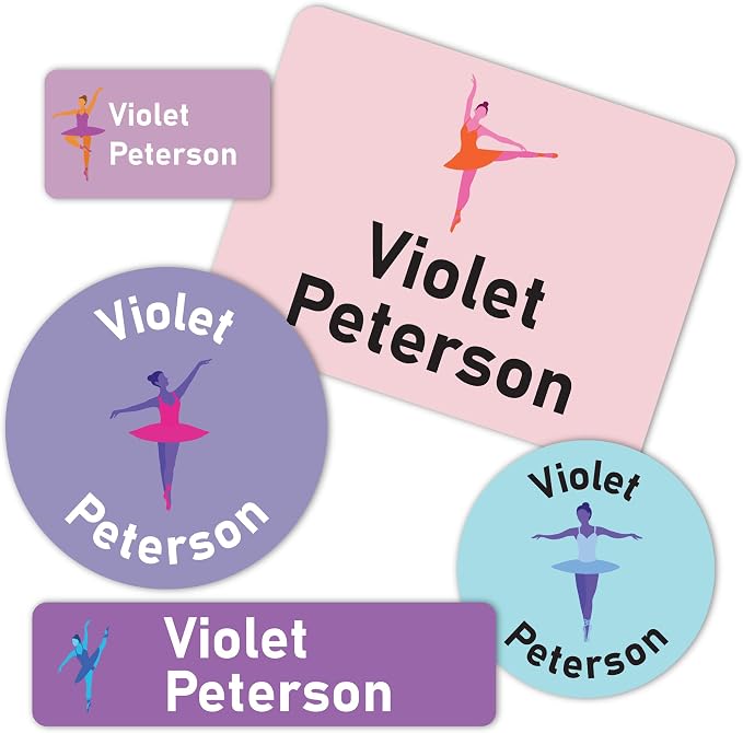 Personalized Daycare Stickers Name Labels for Kids - Custom Waterproof Name Stickers for Water Bottles, Lunch Boxes School Supplies, Clothing Tags, 30+ Designs, Dancer