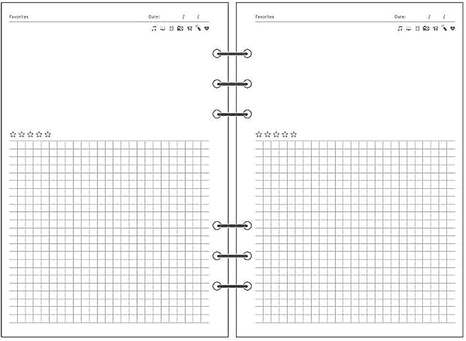 Spiral Notebook Refill,A5 Planner Inserts,6 Ring Binder Refill, for Filofax/Personal Journal, 45 sheets/90 pages, Harphia(A5 5.59 x 8.27'',Noterecord)