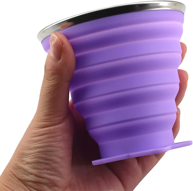 2 Pack Ultra Thin Portable Silicone Cups Space Saving Collapsible Travel Water Cup Reusable Cups for Camping Hiking Picnic Outdoor Activities Purple