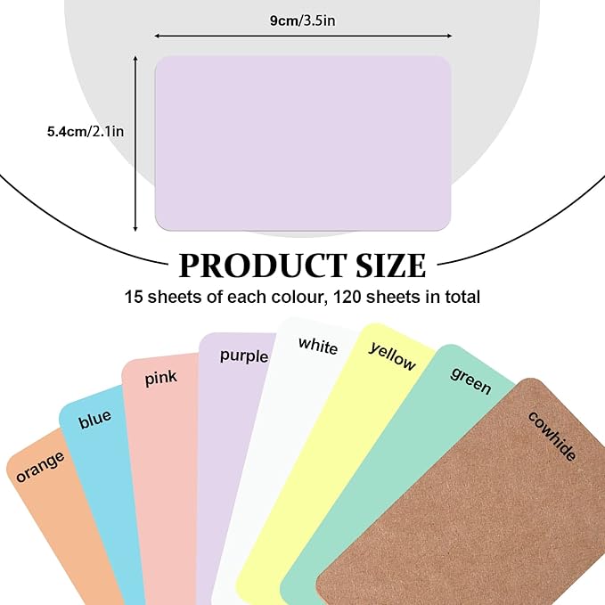 120Pcs Small Blank Paper Message Note Business Cards, 3.5x2'' Mini Index Cards for Gift, 8 Colors Blank Vocabulary Word Flash Study Cards Double Sided, Colored Notecards Unlined
