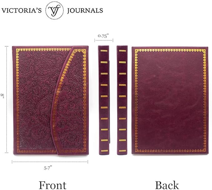 VICTORIA'S JOURNALS Magnet Journal, Carving Vintage Notebook Faux Leather Hard Cover Personal Diary Lined Pages Ribbon Bookmark, 8'' x 5.7''