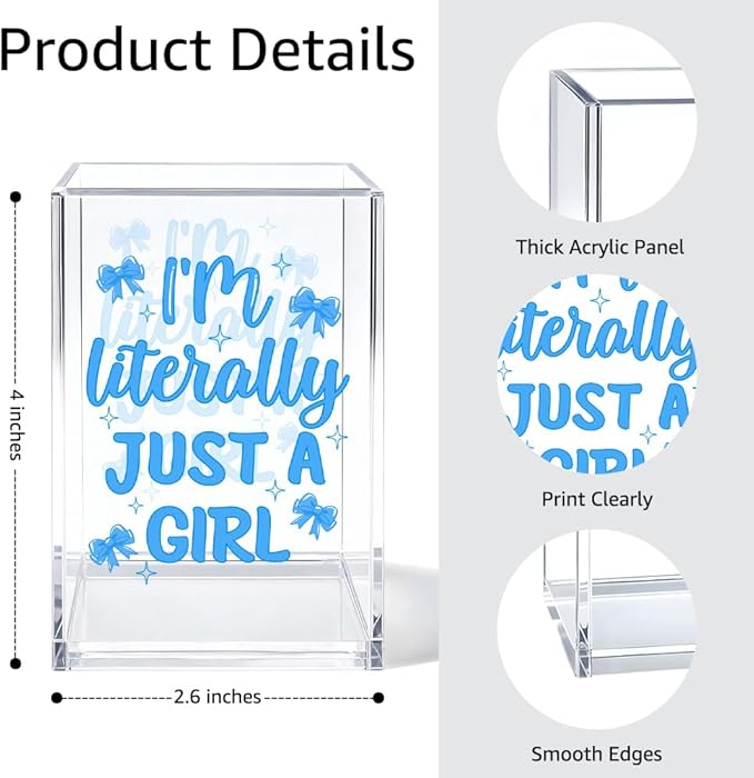 I'm Literally Just A Girl Cosmetic Organizer Pen Holder, Funny Bow Vanity Accessories for Girls Daughter, Desk Accessories Makeup Brushes Holder for Friend Sister, Back To School Gifts Organizer