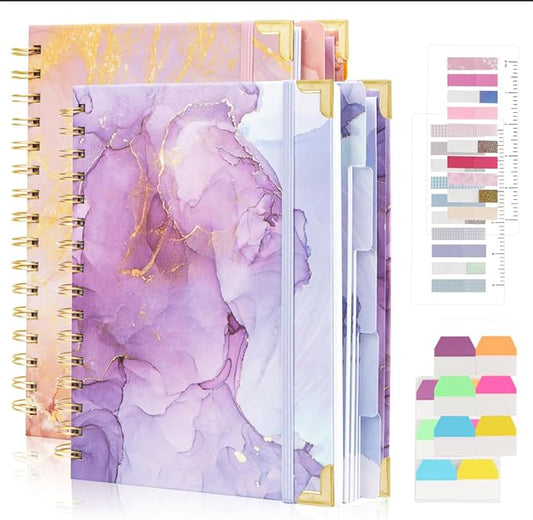 A4 Spiral Notebooks for Work, 300 Pages Lined Spiral Journal Notebook, 5 Subject College Ruled Journals for Writing, 11”x9.25''Journaling Notebooks for School Office Supplies (Pink&Purple)