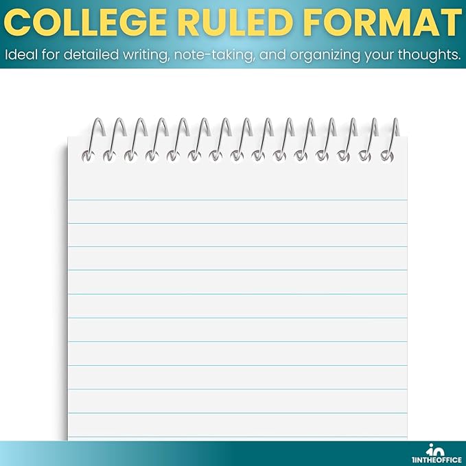 1InTheOffice Wirebound Memo Pads, 4" x 6", College, Assorted, 50 Sheets/Pad, (5 Pads)