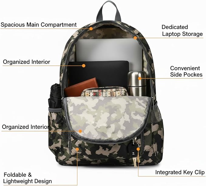 Haneulbit Foldable Backpack, camo backpack for Outdoors, Lightweight Backpack and Waterproof Backpacks for Travel and Hiking