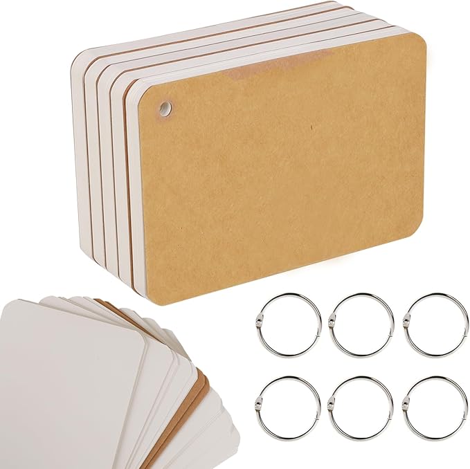 zmybcpack 6 Pack 4x6 Inch Blank Flash Cards with Binder Rings (60 Sheets Each Pack), Blank Easy Flip Index Card Mini Study Note Cue Cards for Studying