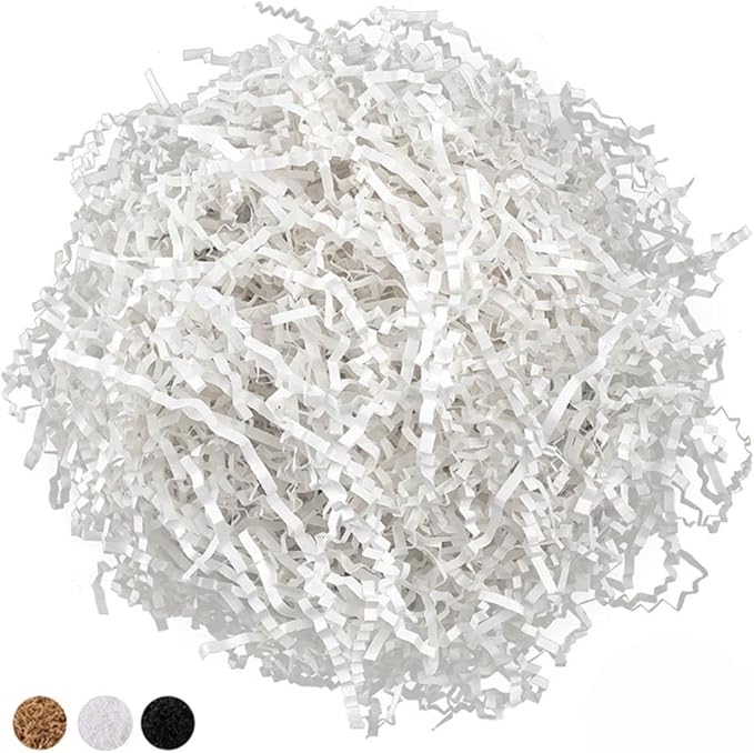 LYARCHTE Crinkle Paper Filler 5.2 oz, Crinkle Cut Paper Shred Filler Shredded TissueRaffia Grass Paper for Gift Basket Packing Bag Filler (White)