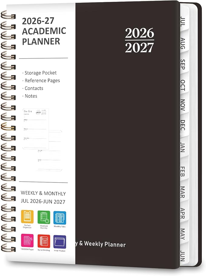 Planner 2026-2027, Weekly and Monthly Academic Planner, July 2026 - June 2027, Hardcover Calendar Agenda Book for School Year Planning, School Supplies for Teacher and Student, A5(6.3'' x 8.5'')