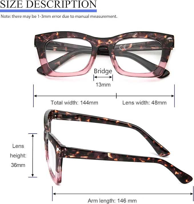 REAVEE 6 Pack Reading Glasses for Women Blue Light Blocking, Cute Square Computer Readers with Spring Hinge