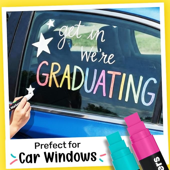 Chalkola Car Window Markers for Glass Washable - (15mm, 20 Pack w/Gold Silver) | Jumbo Liquid Chalk Markers for Blackboard, Chalkboard, Auto Mirror, Bistro Board — 3 in 1 Wide Nib Chalk Paint Pens