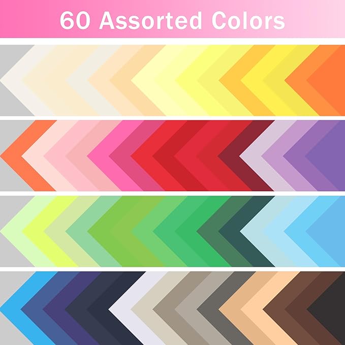 60 Sheets Colored Cardstock - 60 Mixed Colors Card Stock Paper 8.5"x11" Thick 180gsm/65lb Printer Paper for Card Making, DIY Crafts, Scrapbooking, Party UAP28MX060