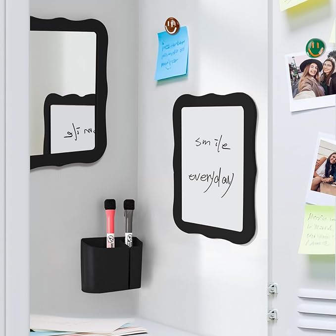 Locker Accessories for Girls Boys with Locker Mirror, Magnetic Whiteboard, Cute Smiley Face Magnets, Back-to-School Locker Decorations, Ideal for Office School Locker (Black Locker Decor Set)
