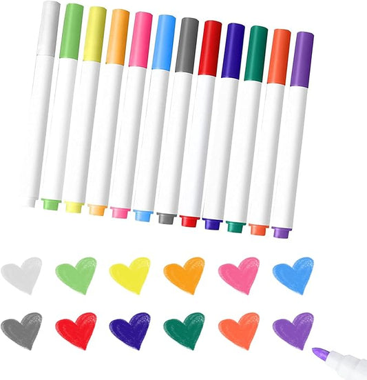 Qrytoi Washable Coloring Markers Set - Suitable for Erasable Book Doodling Sets - 12 Erasable Color Marker Replacement Pens
