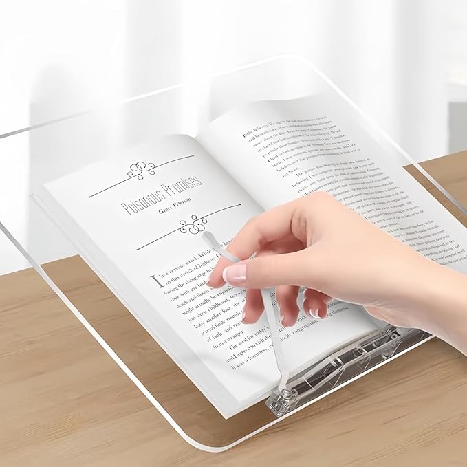 Acrylic Book Stand for Reading, Adjustable Book Holder & Tablet Stand, Portable Page Holder for Cookbooks, Textbooks, Notebooks, Recipes (M (9.4 * 13.4 inch))