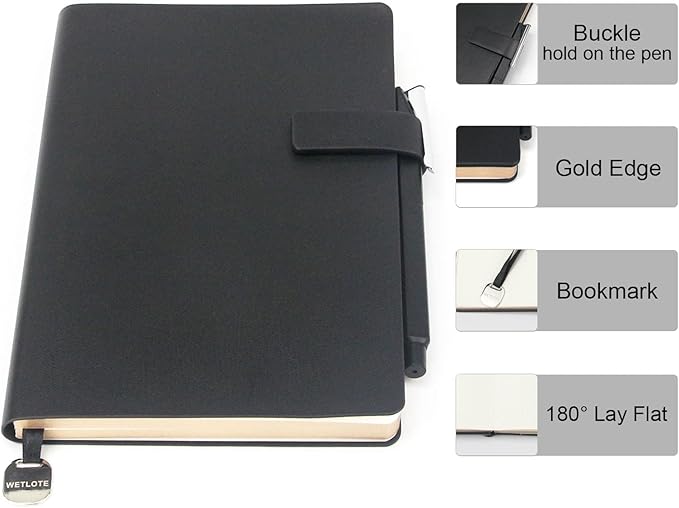 Softsided Notebook - 5.7"x 8.4" - upgraded texture, classic dot-matrix design, paper for smooth writing, elegant hangtag detail, with box, perfect for both gift and personal use(Black)