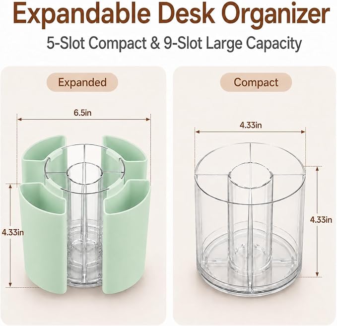 360° Rotating Pen Holder for Desk Adjustable Pencil Organizer, Green | Plastic Pen Cup for Women Cute Office Supplies and Accessories Desktop Storage Box Art Caddy for School, Work, Home
