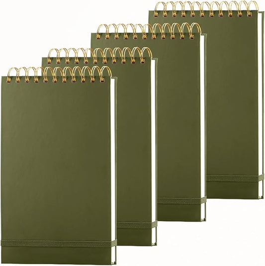 4 Pack Thick Superhard Cover A5 Top Spiral Notebook,Top Bound Notebooks Steno Notebooks 4x160 Pages, Inner Pocket College Ruled, Hardcover Steno Pads, Left-Handed Spiral Notepads for Work Green