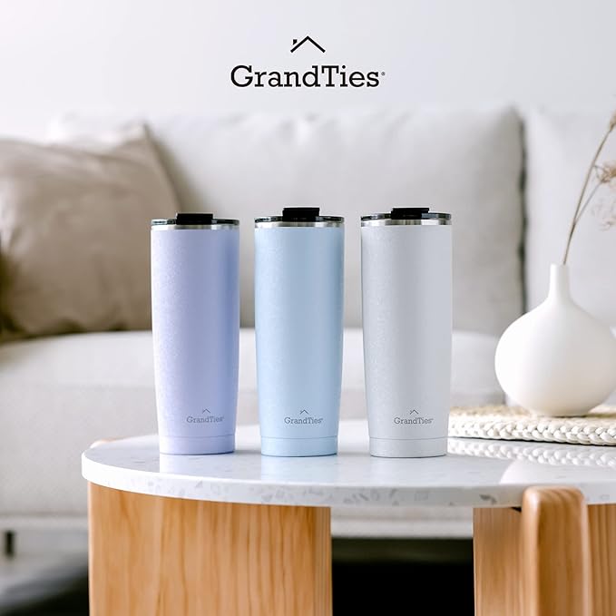 GRANDTIES Insulated Coffee Tumbler Cup w/Tritan Lid | Leak Proof, Reusable, Double Walled Vacuum Stainless Steel Travel Mug | Thermal Cups for Hot and Cold Drinks | 20oz | Sanctuary, Snowy Texture