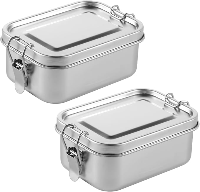 2 PCS Bento Boxes, 550 ML Stainless Steel Lunch Boxes, Food Storage Containers, Portable Metal Lunch Containers, Lockable Clips to Leak Proof, Reusable Dishwasher Safe Lunch Snack Boxes