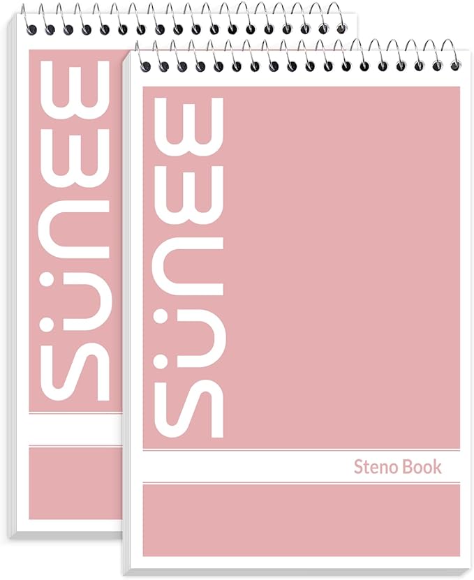 SUNEE 2 Pack Steno Pads 6x9, Gregg Rule, 60 Sheets, Spiral Notebook 6x9, White Paper, Take Notes with Top Spiral Notebook, for School, University, College, Work, Office, Pink
