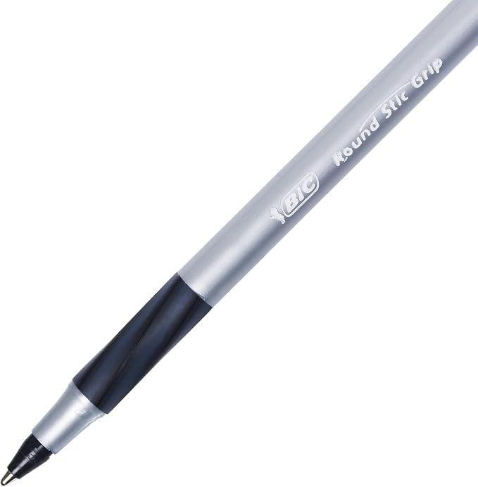 BIC Round Stic Grip Xtra Comfort Ballpoint Pens, Medium Point (1.2mm), Black, Soft Grip For Added Comfort And Control, 36-Count Pack (GSMG361-BLK) (Pack of 18, 648 Count Total)