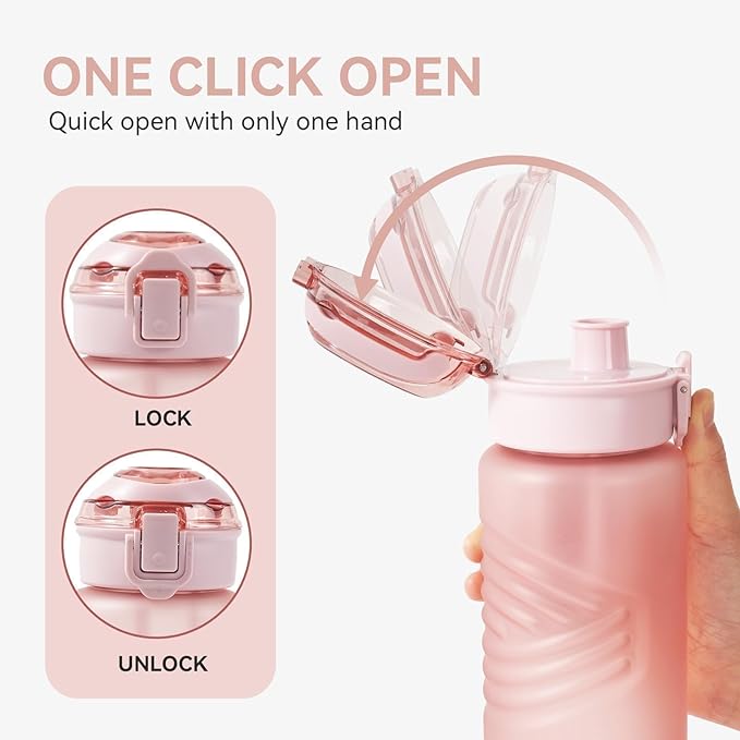 Kerilyn 32oz Water Bottle, Leakproof Sports Water Bottle, BPA Free Plastic Water Bottle No Straw, Reusable Water Bottle with Handle, Fruit Infuser for Gym Fitness, Camping, Outdoor, Pink