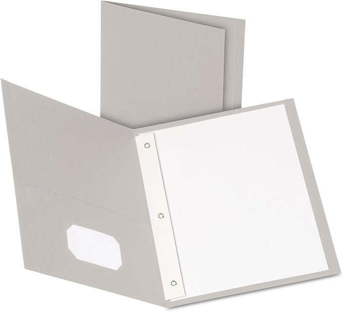 Oxford Two-Pocket Folders w/Fasteners, Gray, Letter Size, 25 per Box (57705)