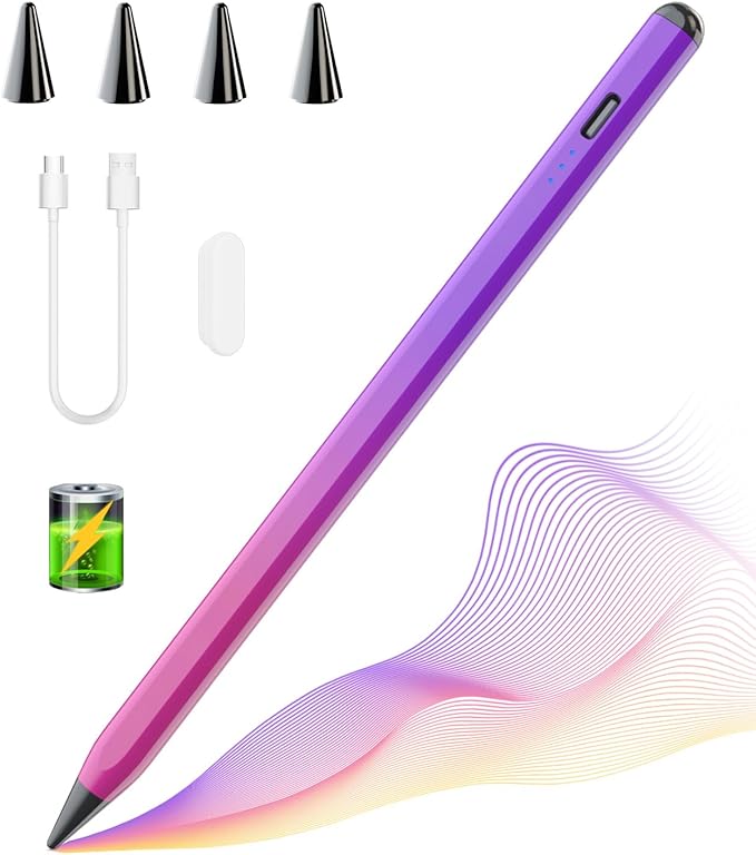 MMK Stylus Pen for iPad, Apple Pencil for iPad 10th 9th Gen, iPad Air 5/4/3rd, iPad Pro 11/12.9 Inch (Purple&Red)