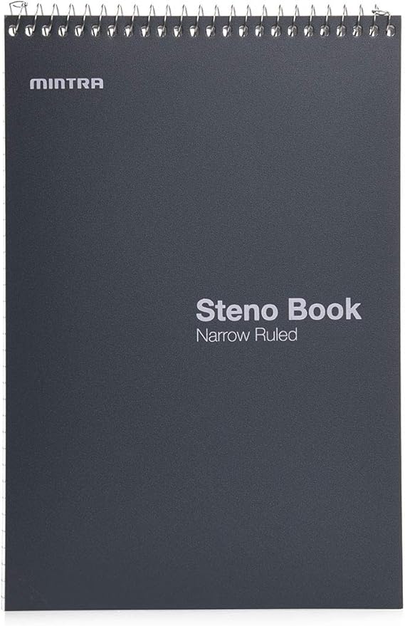 Mintra Office Steno Books Set - Top-Spiral Bound, Narrow Ruled, 100 White Tint Sheets, Poly Covered Notebooks for Office & School, Colorful Arctic Ice, Green Olive, Charcoal, Chili Oil, 6"x9", 8 Pack