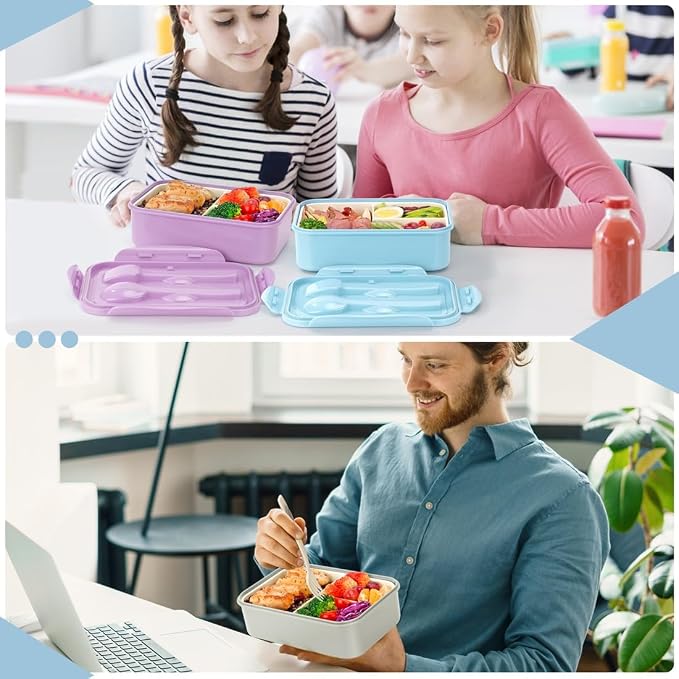 Bento Boxes for Adults - 1100 ML Lunch Box Container For Kids Women With Built-in Spoon & Fork - Durable for On-the-Go Meal, BPA-Free and Food-Safe Materials（White）
