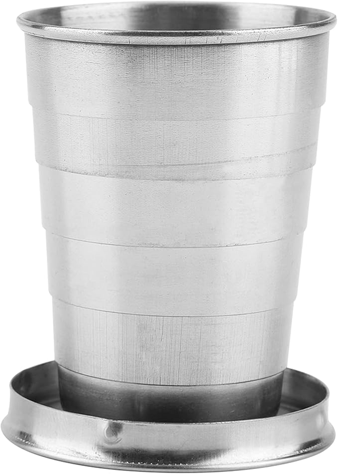 Stainless Steel Collapsible Cup, Camping Folding Cup Retractable Travel Mug with Lid Keychain Portable Drinking Outdoor Demountable Stackable Expandable Protective Cap for Hiking Picnic Coffee(S)