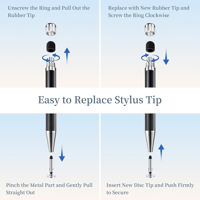 ChaoQ 2-in-1 Stylus Pen for Touchscreen, 6pcs High Sensitivity and Precision Stylus Pens for iPad iPhone Android Suitable for All Touch Screens (Black)