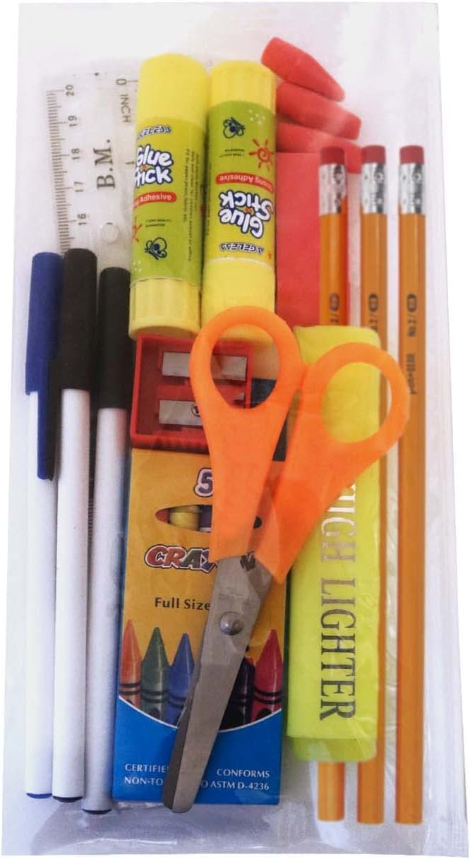Moda West 22 Piece Bulk School Supplies Kits, Value Pack of 48 Kits - Essential Box of School Supplies Kit with Pens, Pencils, Crayons, and More for Elementary, Middle, and High School Students