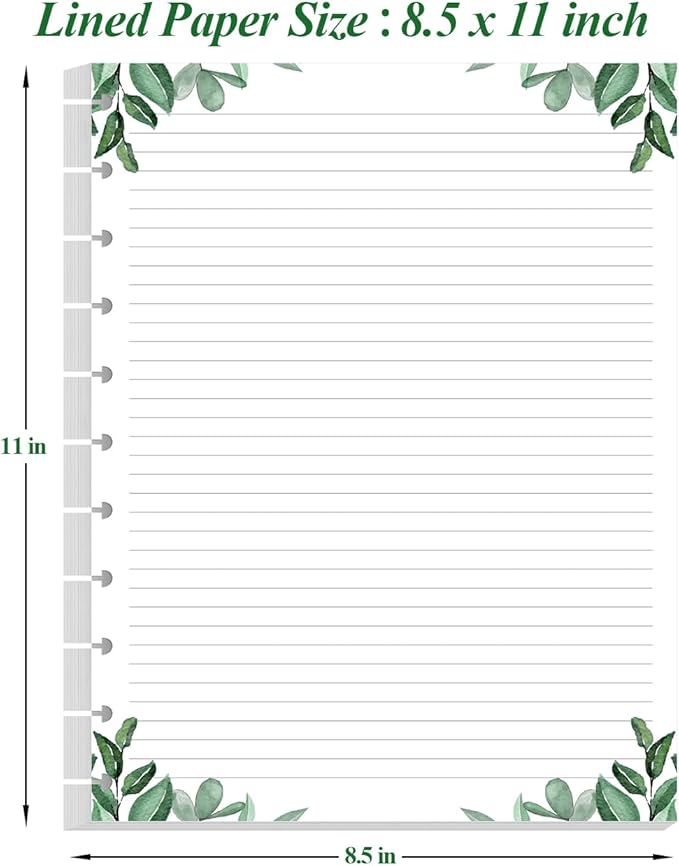 A4 TUL Discbound Lined Refill Paper, 11-Disc Discbound Ruled Filler Paper, 100Sheets / 200Pages Loose-Leaf Line Paper, 100gsm White Paper, 8.5'' x 11'', Leaf