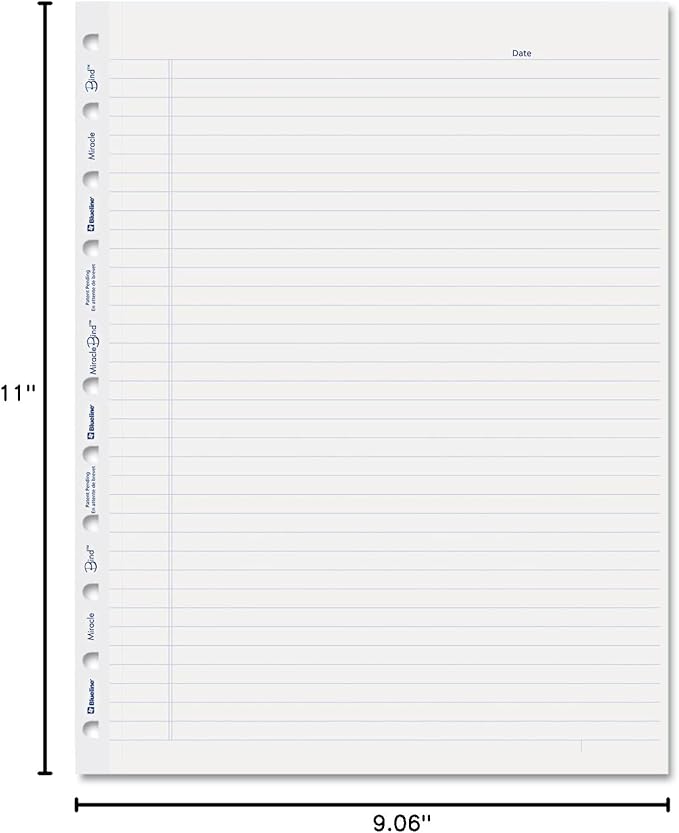 Blueline Miraclebind Ruled Paper Refill Sheets For All Miraclebind Notebooks And Planners, 11 X 9.06, White/blue Sheets, Undated