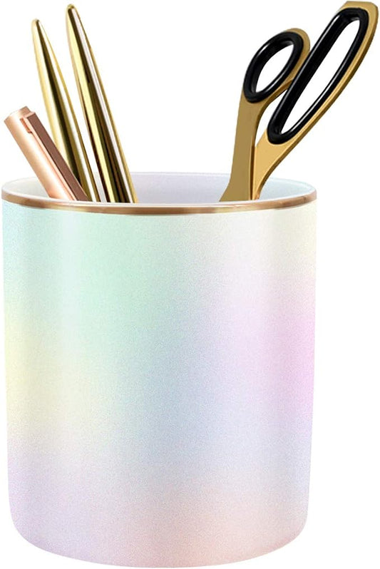 Cute Pen Holder for Desk, Pencil Cup Holder Desktop Stationery Makeup Brush Organizer Decor for Teen Girls Durable Ceramic Desk Organizer for Office, Classroom, Home, Colorful