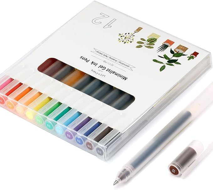 XIZE SH Minimalist Japanese Style Gel Ink Pens Ball Point Pens 0.5mm Fine Point 12 Colored Journaling Pens