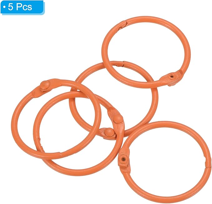 PATIKIL Loose Leaf Binder Rings 1 Inch, 5 Pack Metal Flash Card Book Binding Rings for Key Chain Index Card Scrapbooks, Orange