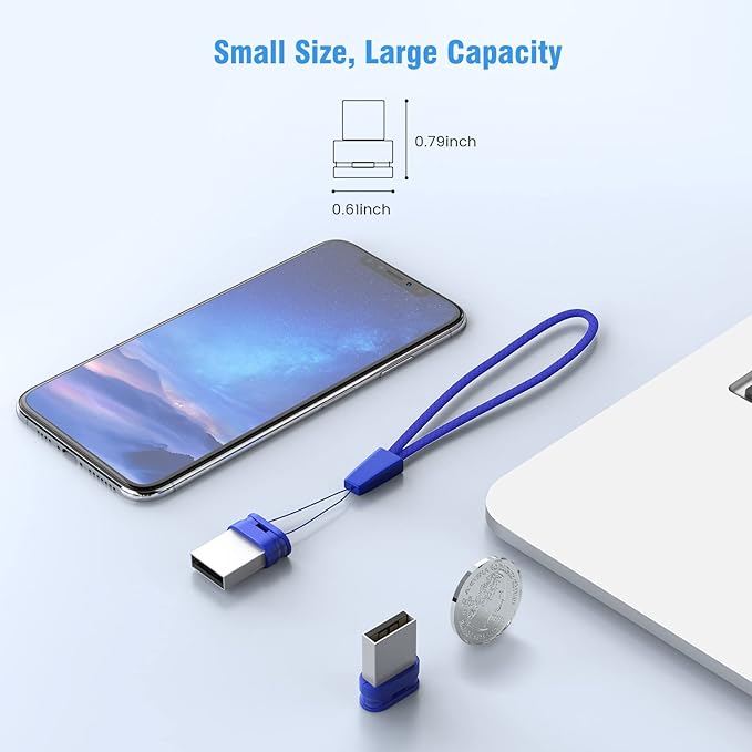 K&ZZ 5 Pack 32GB USB Flash Drive Small Thumb Drives with Lanyard 32GB Mini USB 2.0 Memory Stick USB Drive Zip Drive External Storage, Blue