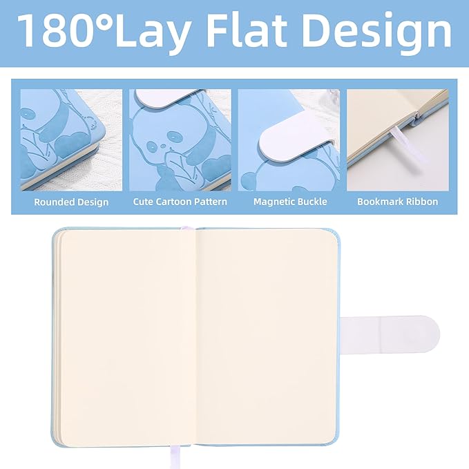BOBO RABBIT Blank Journal Small Pocket Leather Notebook No Lines for Drawing Plain Sketch Book Cute Cartoon Panda Unlined Journal for Travel Work School, 200 Pages, 3.7"X5.9"