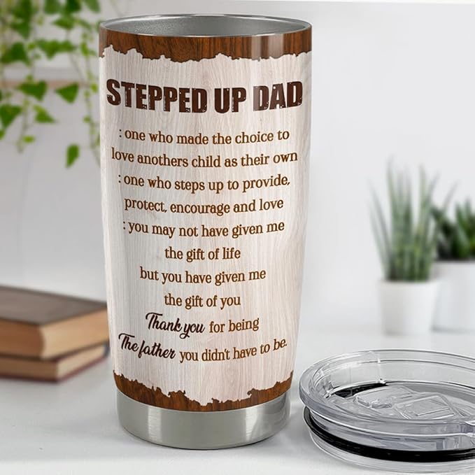 SANDJEST Step Dad Gifts Tumbler 20oz Travel Mug Cup Gift for Bonus Dad Stepfather Stepdad Gift from Step Daughter Son