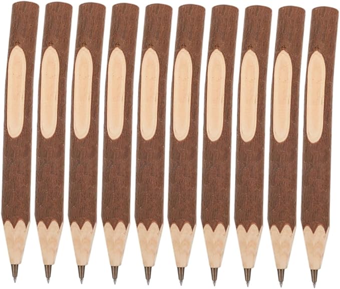Wooden Ballpoint Pens 17cm Tree Bark Texture Portable Writing Pens 10pcs Biodegradable for Office and Home Use