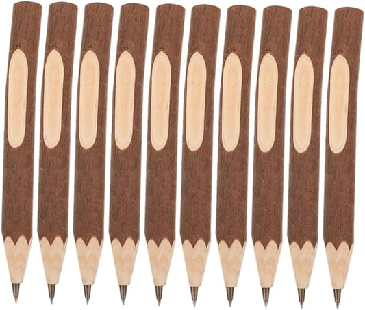 Wooden Ballpoint Pens 17cm Tree Bark Texture Portable Writing Pens 10pcs Biodegradable for Office and Home Use