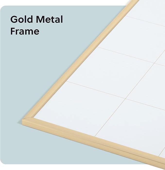 U Brands Magnetic Dry Erase Monthly Calendar Whiteboard 16" x 20", Gold Aluminum Frame, Wall Mounted Planner for Office, Home, and Classroom, Includes Marker and Magnet