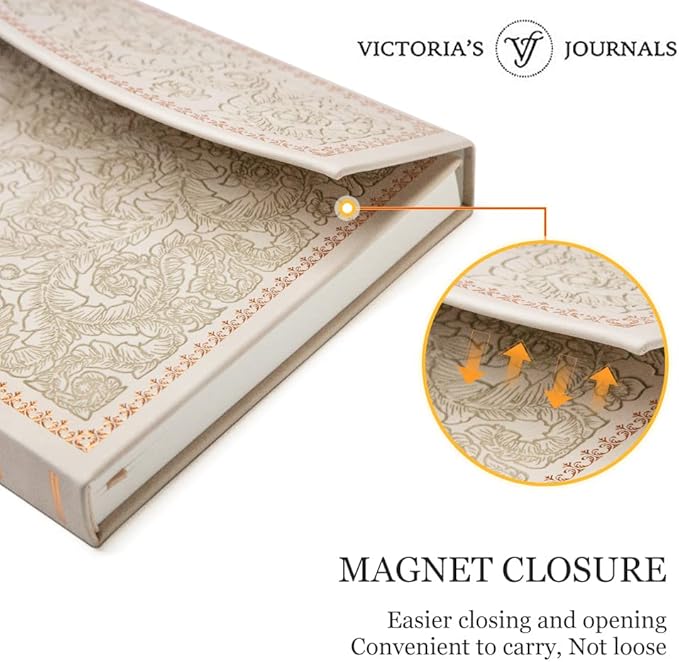 VICTORIA'S JOURNALS Magnet Journal, Carving Vintage Notebook Faux Leather Hard Cover Personal Diary Lined Pages Ribbon Bookmark, 8'' x 5.7''