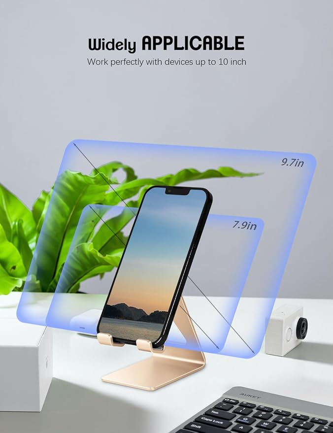 Aoviho Cell Phone Stand for Desk, Aluminum Phone Holder for iPhone 17 16 15 Pro Max, Samsung Galaxy, Stable Office Desk Accessories,Hands Free Stand for Office Home, Rose Gold